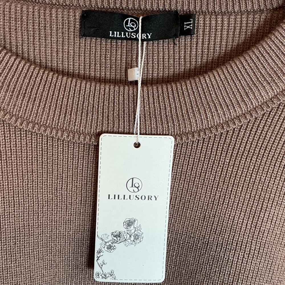 Lillusory Oversized Ribbed Sweater XL NWT Neutral Lounge Pullover - Picture 2 of 8